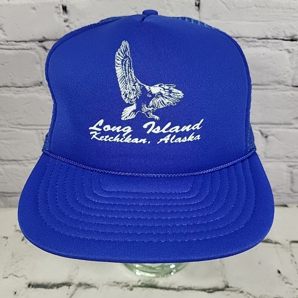 Vintage Ketchikan Alaska Trucker Hat Mens Blue Eagle Logo Rope Mesh Snapback Cap